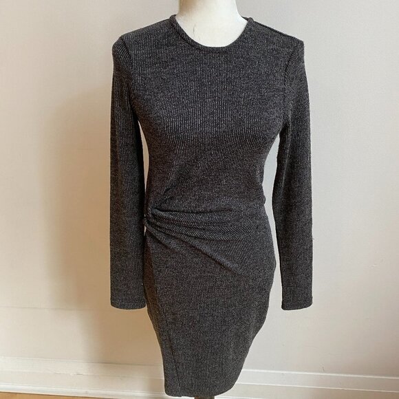 𝅺LA Classe Couture Ribbed Long Sleeve Knit Dress BNWOT Sz XSmall Black Gray - Picture 1 of 5